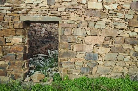 Old schist home facade wall Stockfoto's