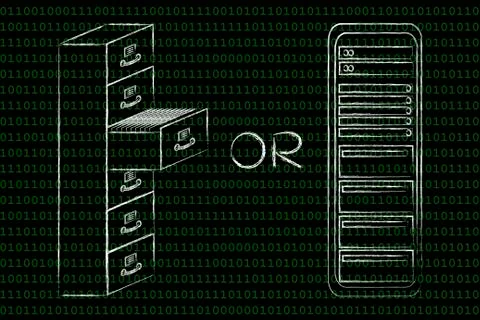 Old school archive or computer servers for confidential information Illustrazione stock