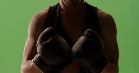 Old school boxer ready to fight sport boxing slow motion Video stock 104300206