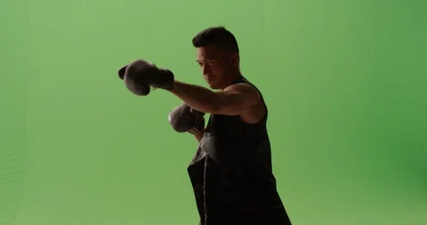 Old school boxer ready to fight throwing punches, jabs, hooks Stock Footage 104309360