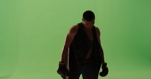 Old school boxer ready to fight looking glaring at opponent sport boxing Stock Footage 104309440