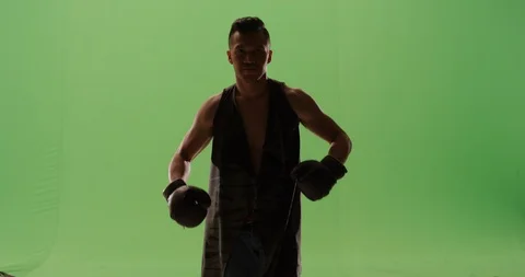 Old school boxer ready to fight looking glaring at opponent sport boxing Stock Footage 104313350