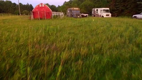 Old school bus flyover Stock Footage 71061094