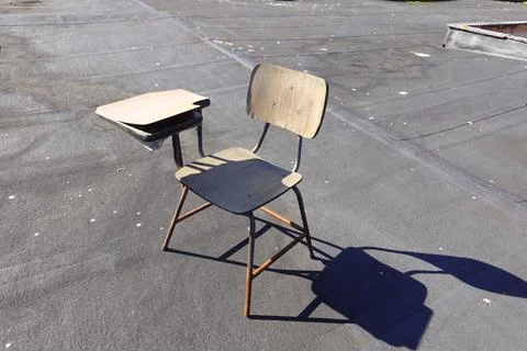 Old School Desk on an Empty Rooftop Stock Photos