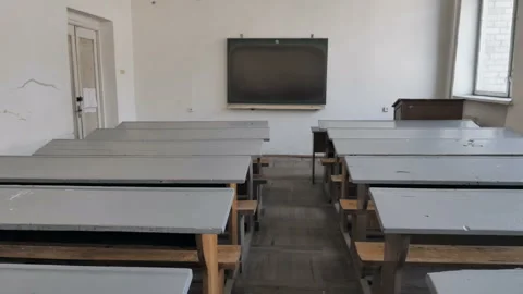 Old School Desks In Empty Classroom Stock Footage 257212137