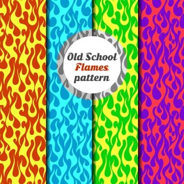 Old School fire flames background, seamless vector pattern Stock Illustration