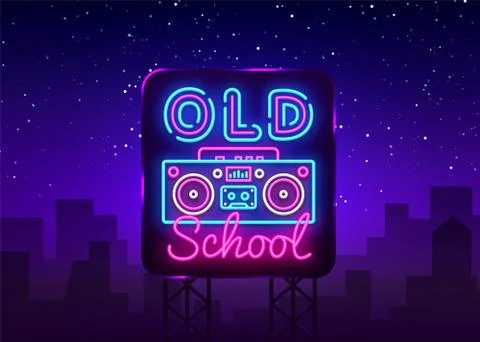Old School neon sign vector. Retro Music Design template neon sign, Retro Style Illustrazione stock