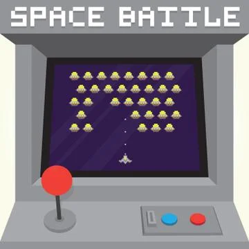 Old school pixel art style ufo arcade machine game cabinet vector 스톡 일러스트