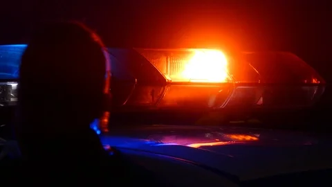 Old school red and blue police flashers on-scene at night Video stock 99012338