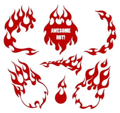 Old school red flame background elements set Stock Illustration
