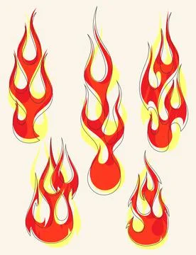 Old school red flame background elements set Stock Illustration