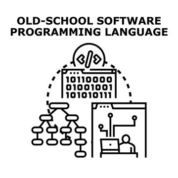 Old school software programming language developing concept Illustration