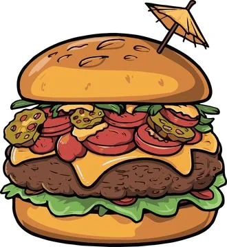 Old school style meat beef burger in cartoon style. vector illustration Stock Illustration