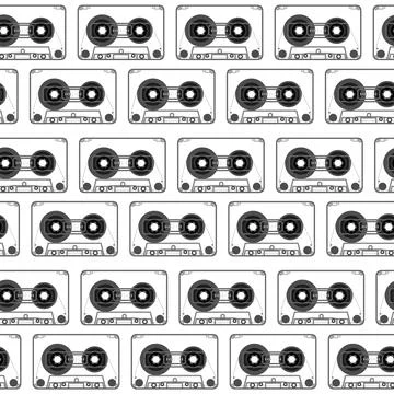 Old school styled cassette pattern, side A , side B, bw Stock Illustration