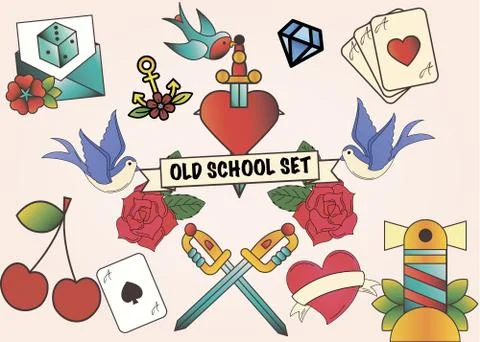 Old school tattoos set Stock Illustration