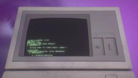 Old School Terminal With Green Programming Text on CRT Screen Stock Footage 308033784