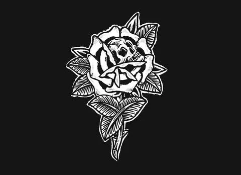 Rose illustration in tattoo style. Design element for oster, emblem, sign,t  shirt. - Stock Image - Everypixel