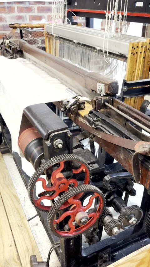 Old school weaving loom used to manufacture cloth and textiles Stock Footage 337226728
