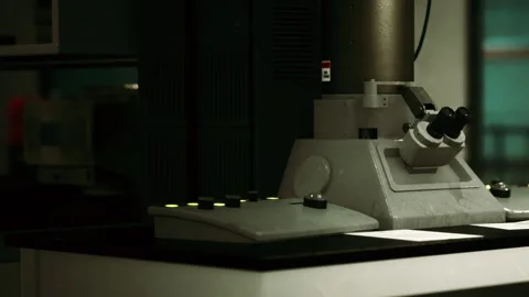 Old scientific equipment on a table in a laboratory Stock Footage 342801416