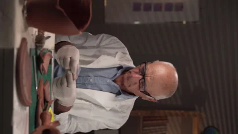 Old scientist working in laboratory late at night Stock Footage 255273745