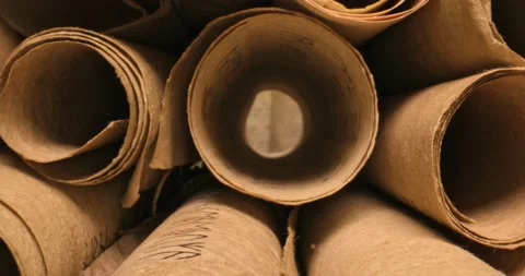 Old scribe library. Retro futhpak scrolls stacked on a pile. Stock Footage 168873641