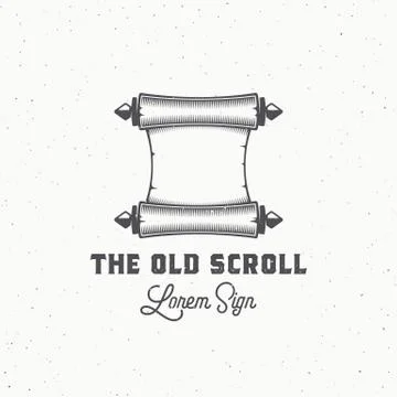 Old Scroll Abstract Vector Sign, Symbol or Logo Template. Vintage Emblem with 스톡 일러스트
