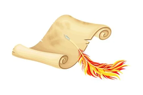 Old Scroll or Curved Manuscript with Quill Vector Illustration Stock Illustration