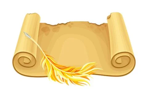 Old Scroll or Curved Manuscript with Quill Vector Illustration Ilustración de archivo