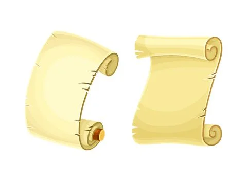 Old Scroll or Roll of Papyrus, Parchment or Paper Containing Writing Vector Set Illustrazione stock