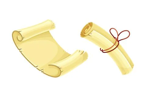 Old Scroll or Roll of Papyrus, Parchment or Paper Containing Writing Vector Set Illustrazione stock