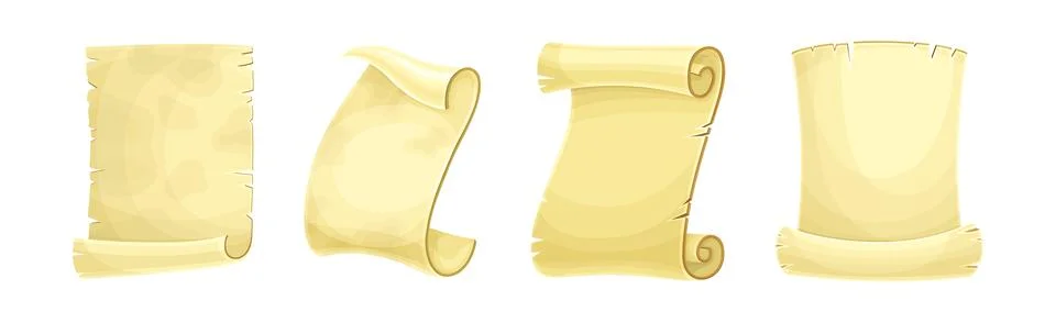 Old Scroll or Roll of Papyrus, Parchment or Paper Containing Writing Vector Set Stock Illustration
