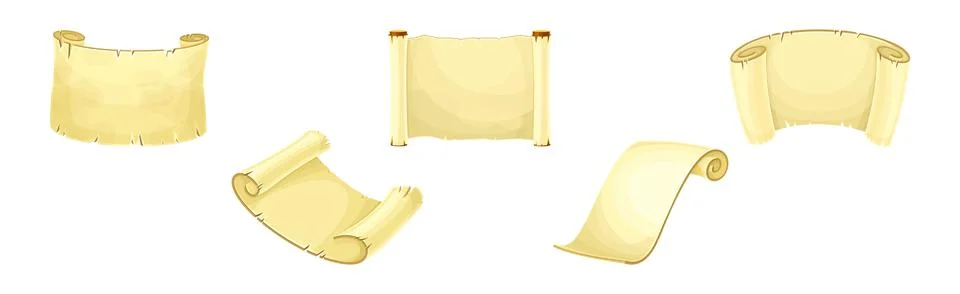 Old Scroll or Roll of Papyrus, Parchment or Paper Containing Writing Vector Set Illustrazione stock