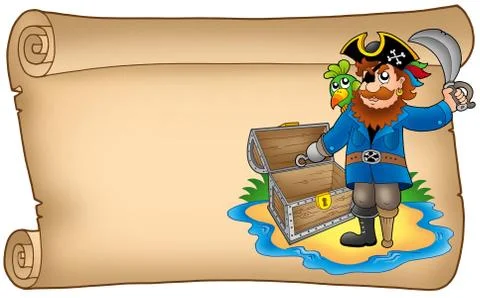 Old scroll with pirate Illustrazione stock
