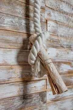 Old scroll on a plank background with rope Stock Photos