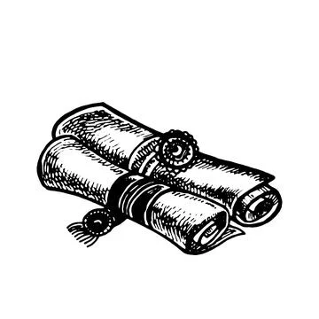 Old scroll with seal. Hand drawn engraving style. Vector illustration Stock Illustration