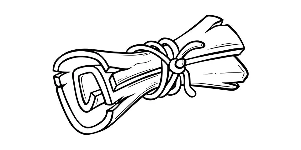 Old scroll sketch. Torn paper scroll with a ribbon for games. Vector Stock Illustration
