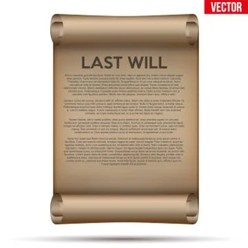Old Scrolled Paper with last will and testament Stock Illustration