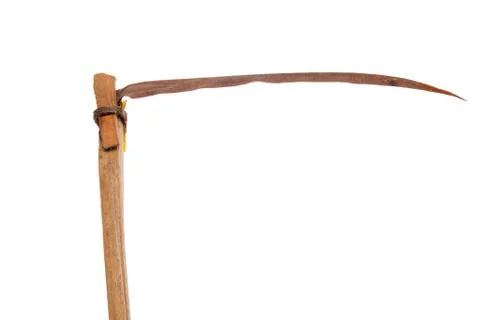 Old scythe on white background Foto stock