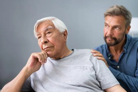 Old Senior Man With Dementia Getting Support And Care Stock Photos