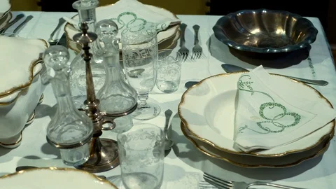 Old set table Stock Footage 91571380