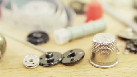 Old sewing  accessories Stock Footage 100723229