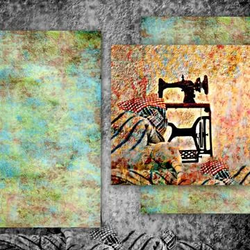 Old sewing machine in grunge background Stock Illustration