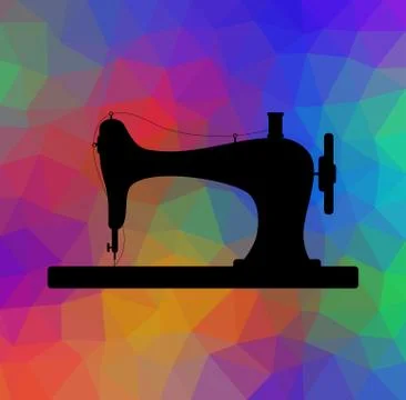 Old sewing machine on triangular background with color flow effect Stock Illustration