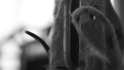 Old sewing machine with very coarse thread working Stock Footage 237724495