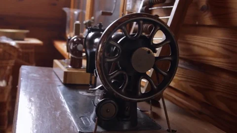 Old sewing machines Stock Footage 76616382