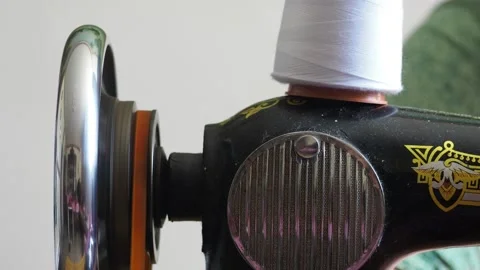 Old Sewn Machine. No Face. Close-Up. 4 Stock Footage 153678980