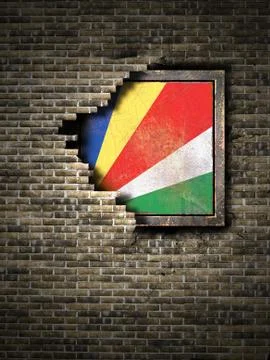 Old Seychelles flag in brick wall Stock Illustration
