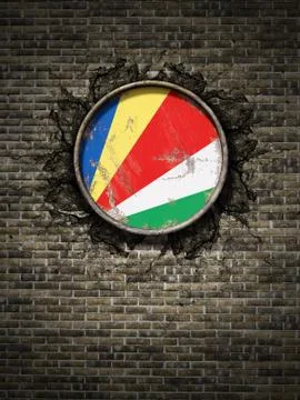 Old Seychelles flag in brick wall Stock Illustration