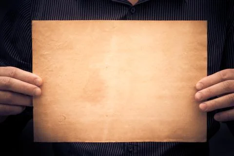 Old sheet paper hands man Stock Photos