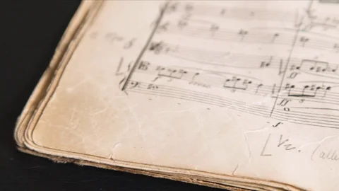 Old sheet of paper with musical notes Video stock 108370919